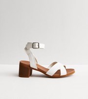 New Look White Leather-Look Cross Strap Block Heel Sandals